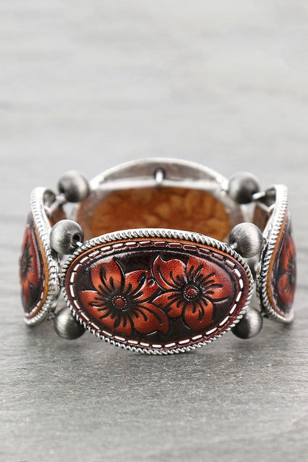 Western Flower Leather Stretch Bracelet