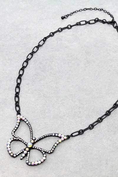 Butterfly Shape Paved Frame Necklace-BLACK