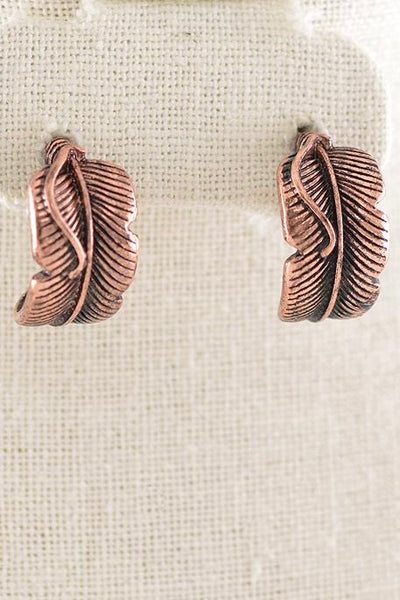 Copper Feather Hoop Earrings