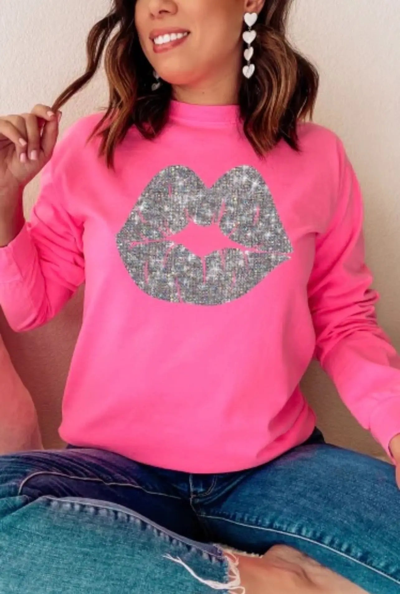 Glitter Effects Lips Sweatshirt Classy Southern Bling