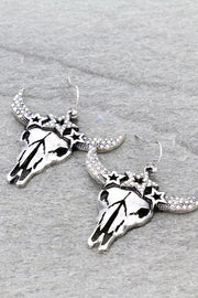 Western Steer Skull Stone Dangle Earrings