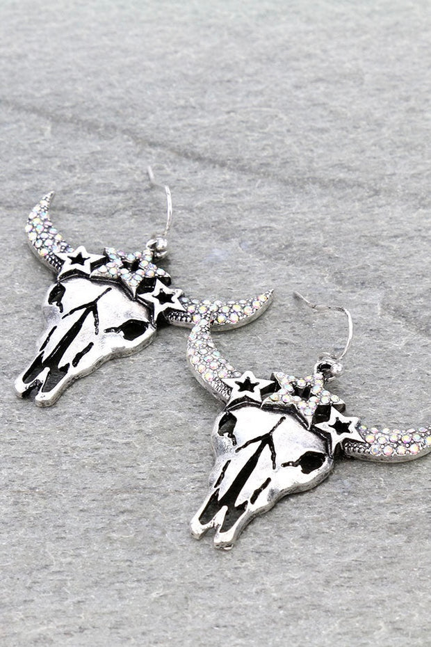 Western Steer Skull Stone Dangle Earrings