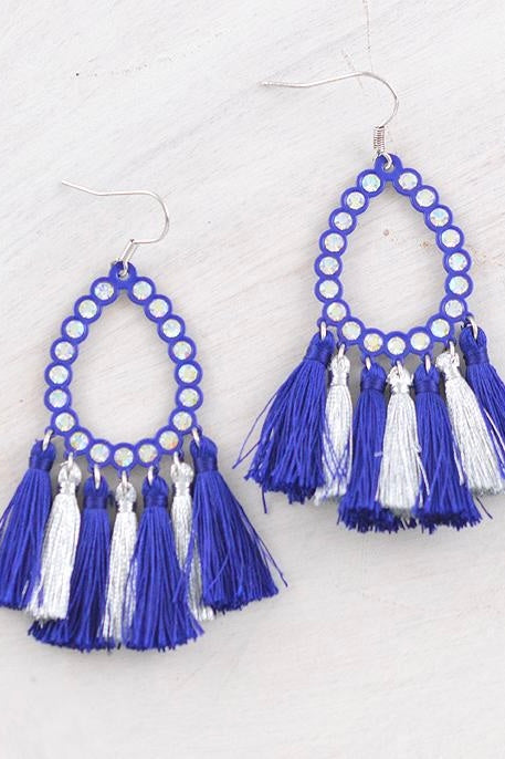 NAVY Stone Tassel Earrings