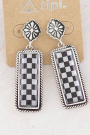 Concho Checkered Earrings- Black and WHITE