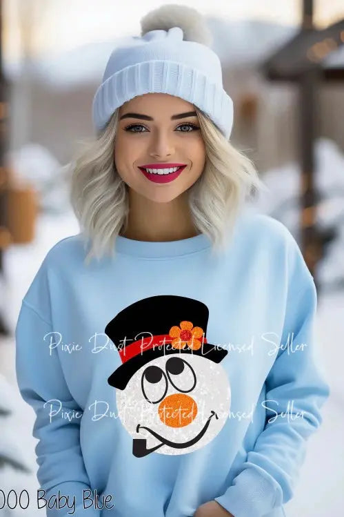 Baby Blue Glitter Snowman Classy Southern Bling