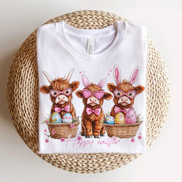 Happy Easter Highland Cow Top (Multiple Options)