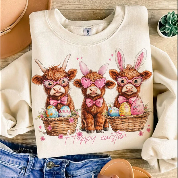 Happy Easter Highland Cow Top (Multiple Options)