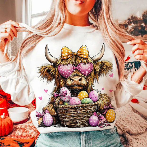 Cow Cute Easter Highlander Top