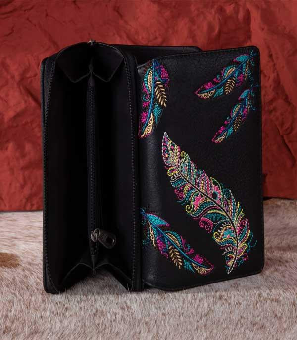 Black Montana West Feather Embroidered Collection Wallet
