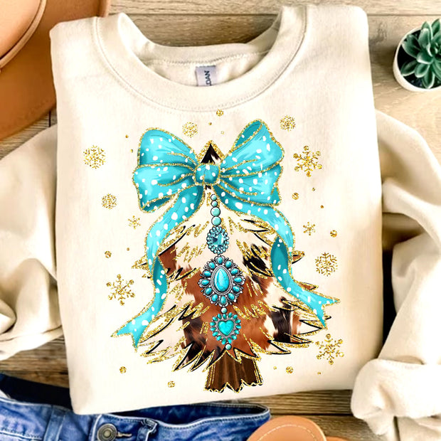 Coquette Turquoise Christmas Tree Sweatshirt