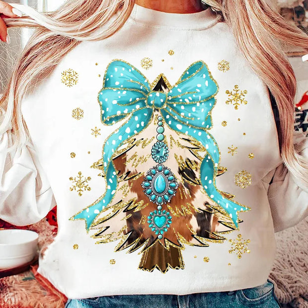 Coquette Turquoise Christmas Tree Sweatshirt