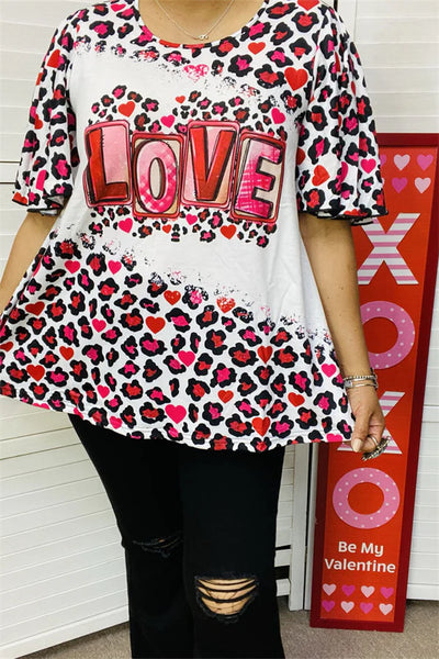 LOVE leopard printed Valentine short sleeve women t-shirt