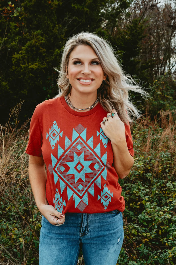 Turquoise Aztec Top