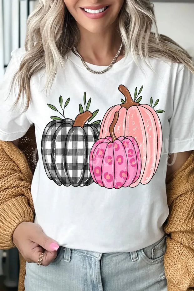 Plaid Pink Pumpkins Tee