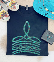 Turquoise Jeweled Boot Stitch Tee