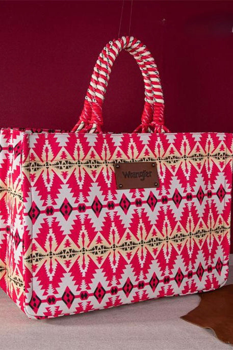 Wrangler Southwestern Canvas Tote- Neon Pink