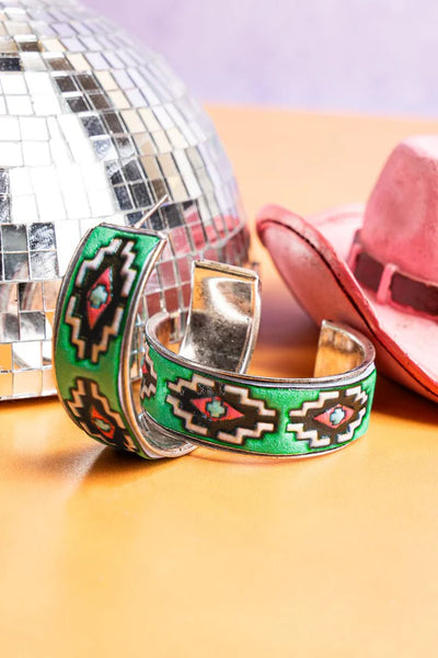 Western Aztec Tooled Leather Hoop Earrings