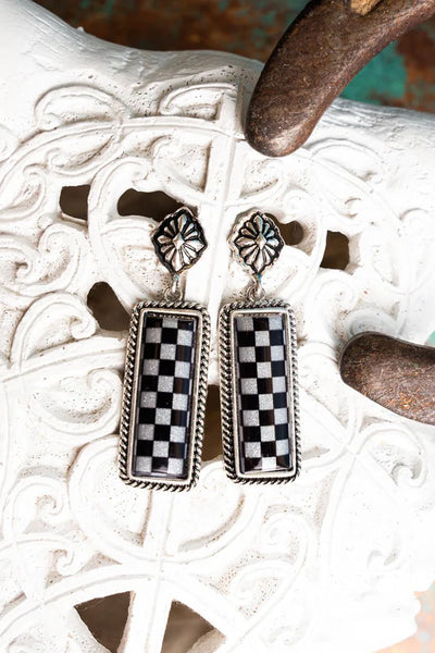 Concho Checkered Earrings- Black and WHITE