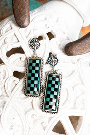 Concho Post Checkered Earrings- TURQUOISE