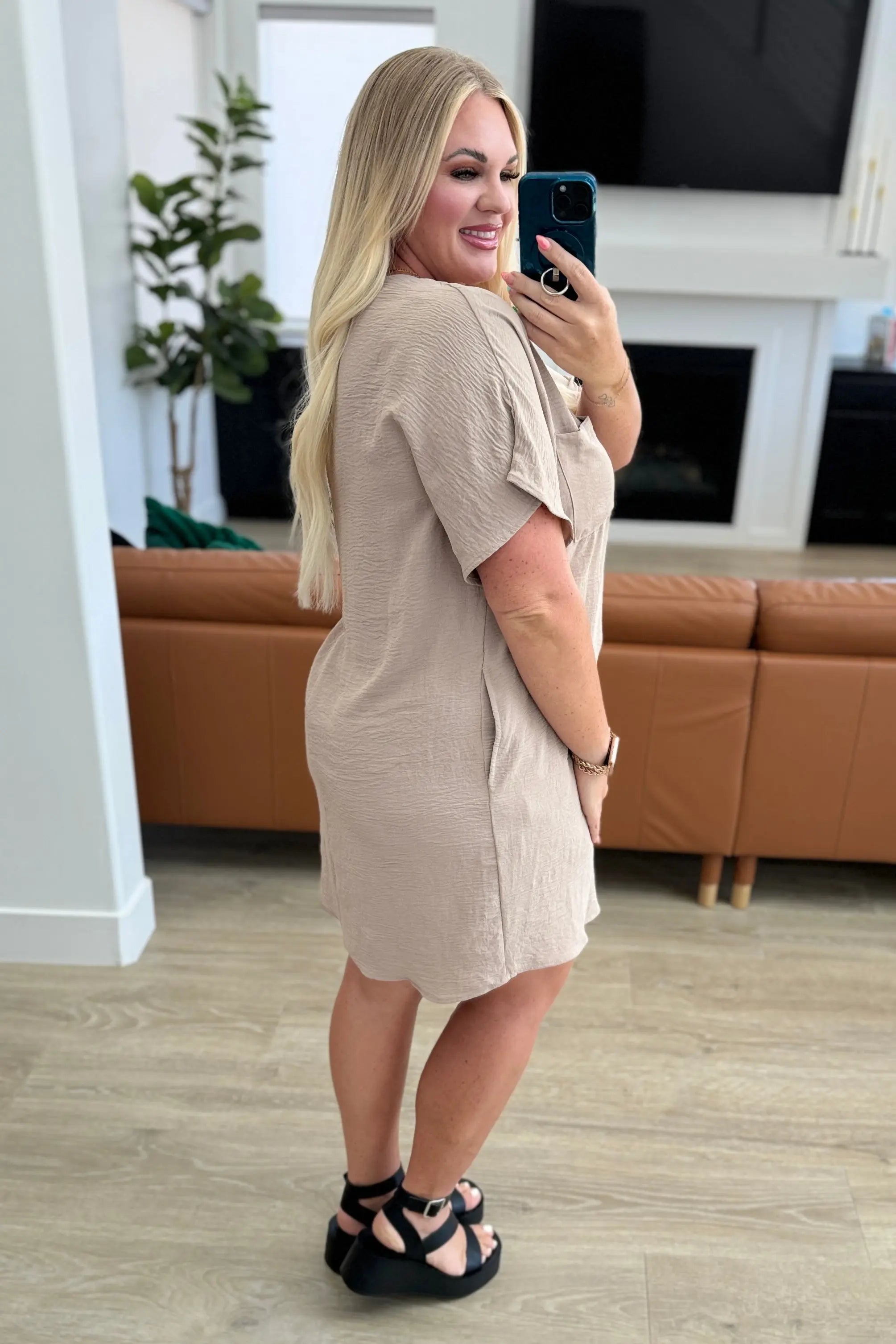 Go-Go Girl V-Neck T-Shirt Dress in Light Mocha Ave Shops