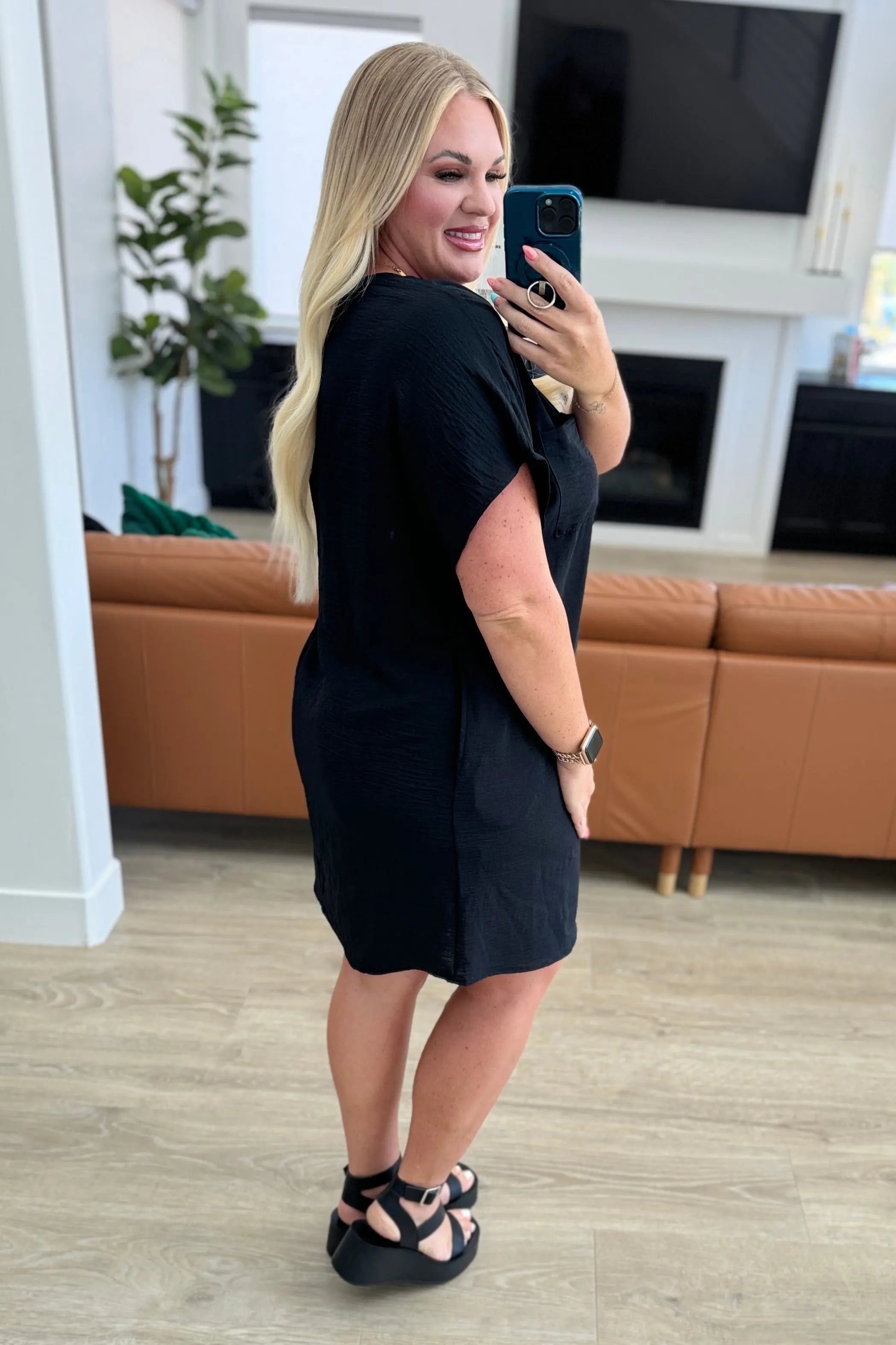 Go-Go Girl V-Neck T-Shirt Dress in Black Ave Shops