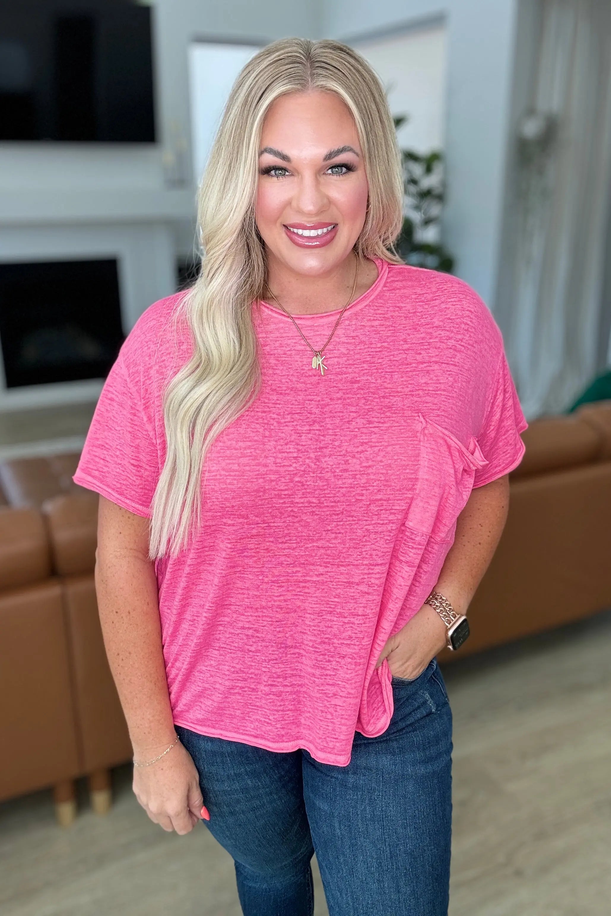 Close to Myself Patch Pocket Tee in Fuchsia Ave Shops