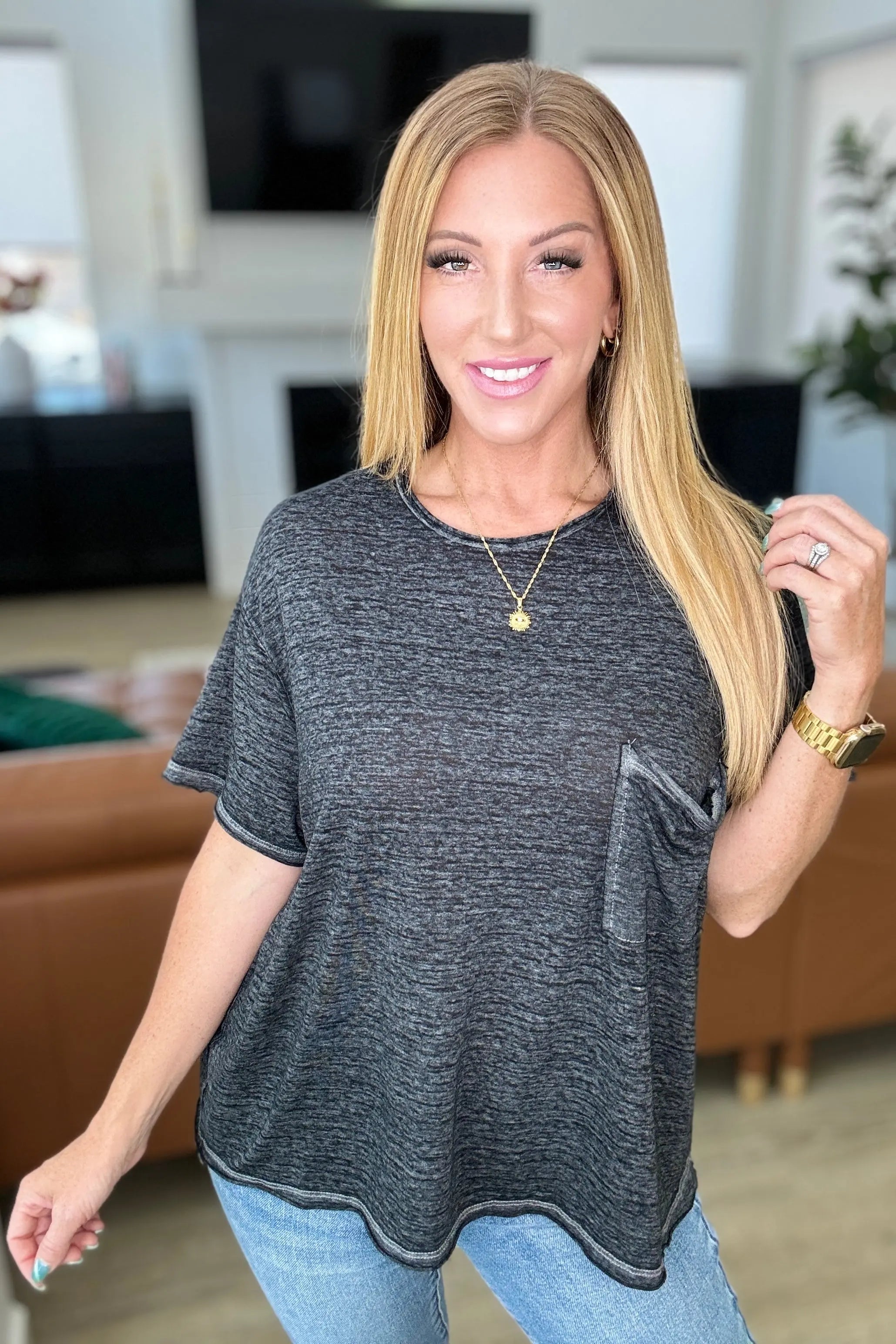 Close to Myself Patch Pocket Tee in Ash Black Ave Shops