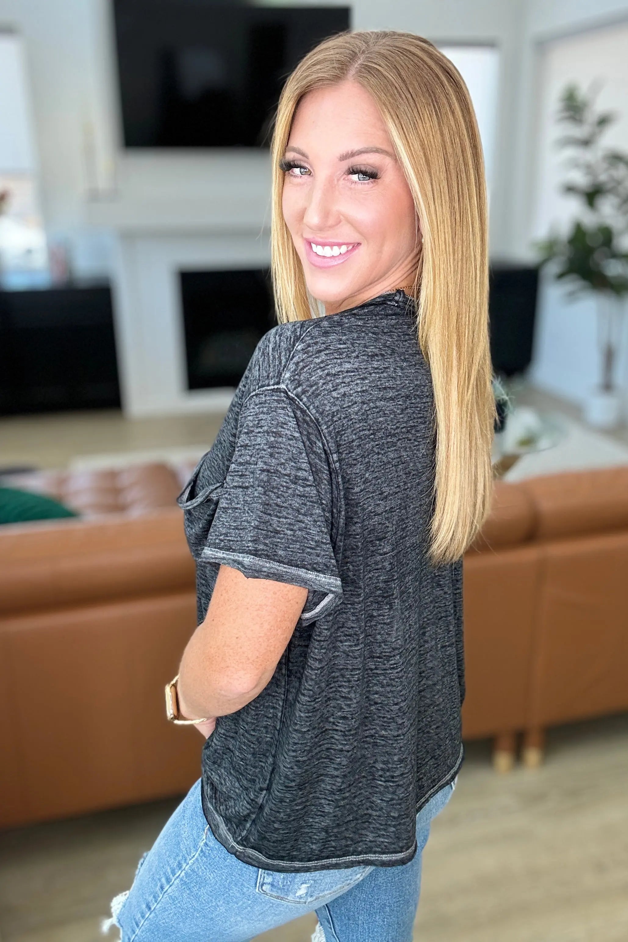 Close to Myself Patch Pocket Tee in Ash Black Ave Shops