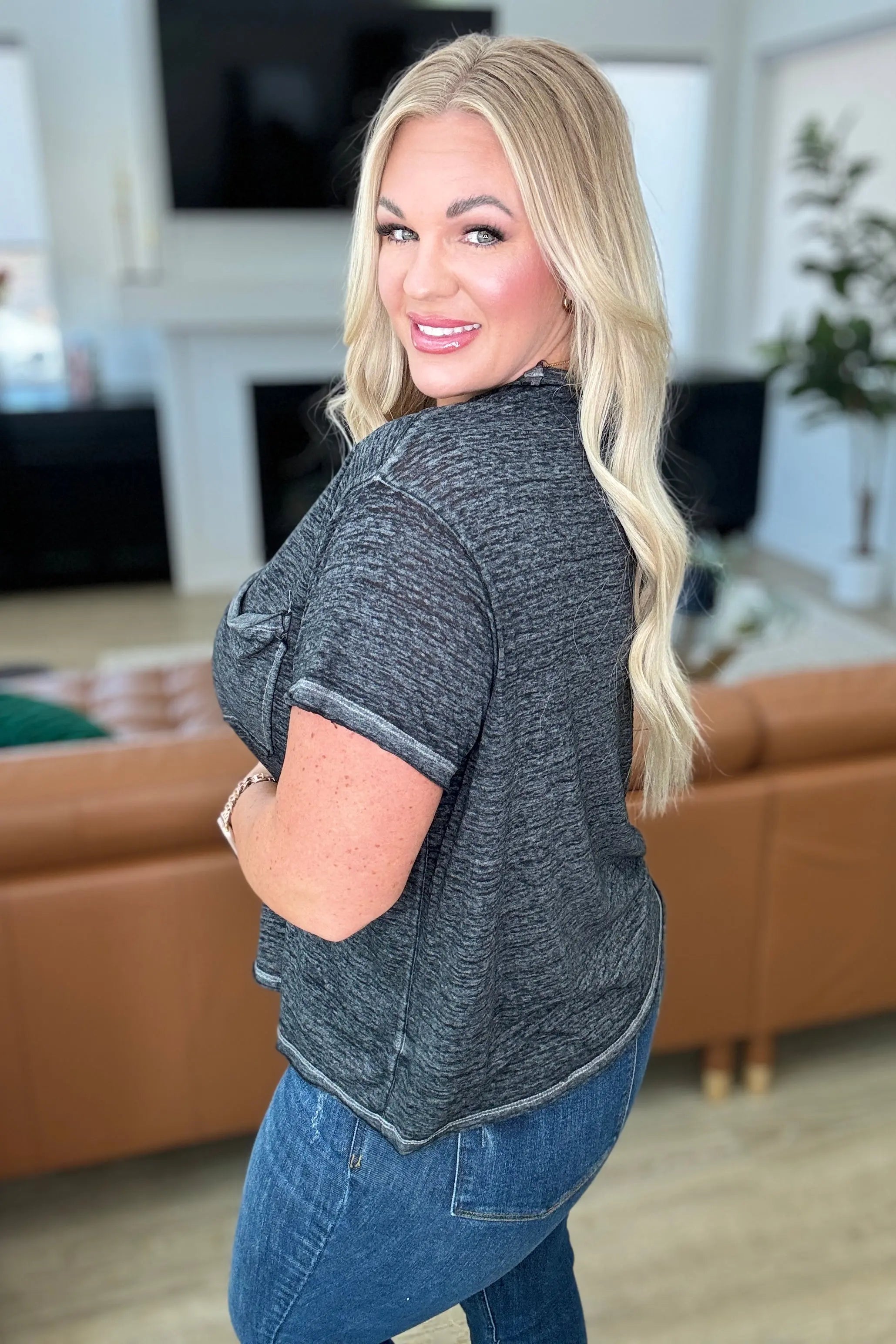 Close to Myself Patch Pocket Tee in Ash Black Ave Shops