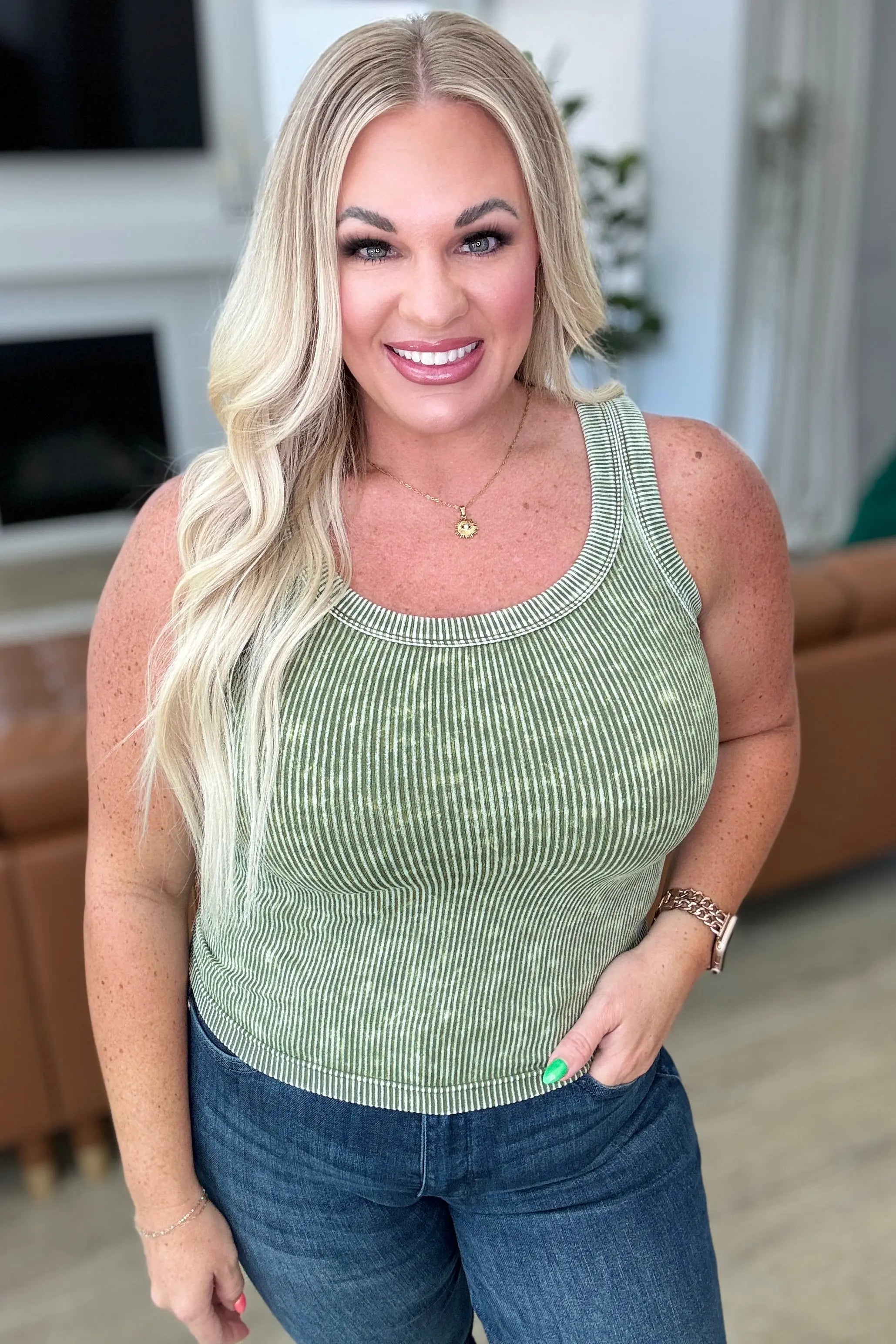 Go the Distance Ribbed Tank in Ash Olive Ave Shops