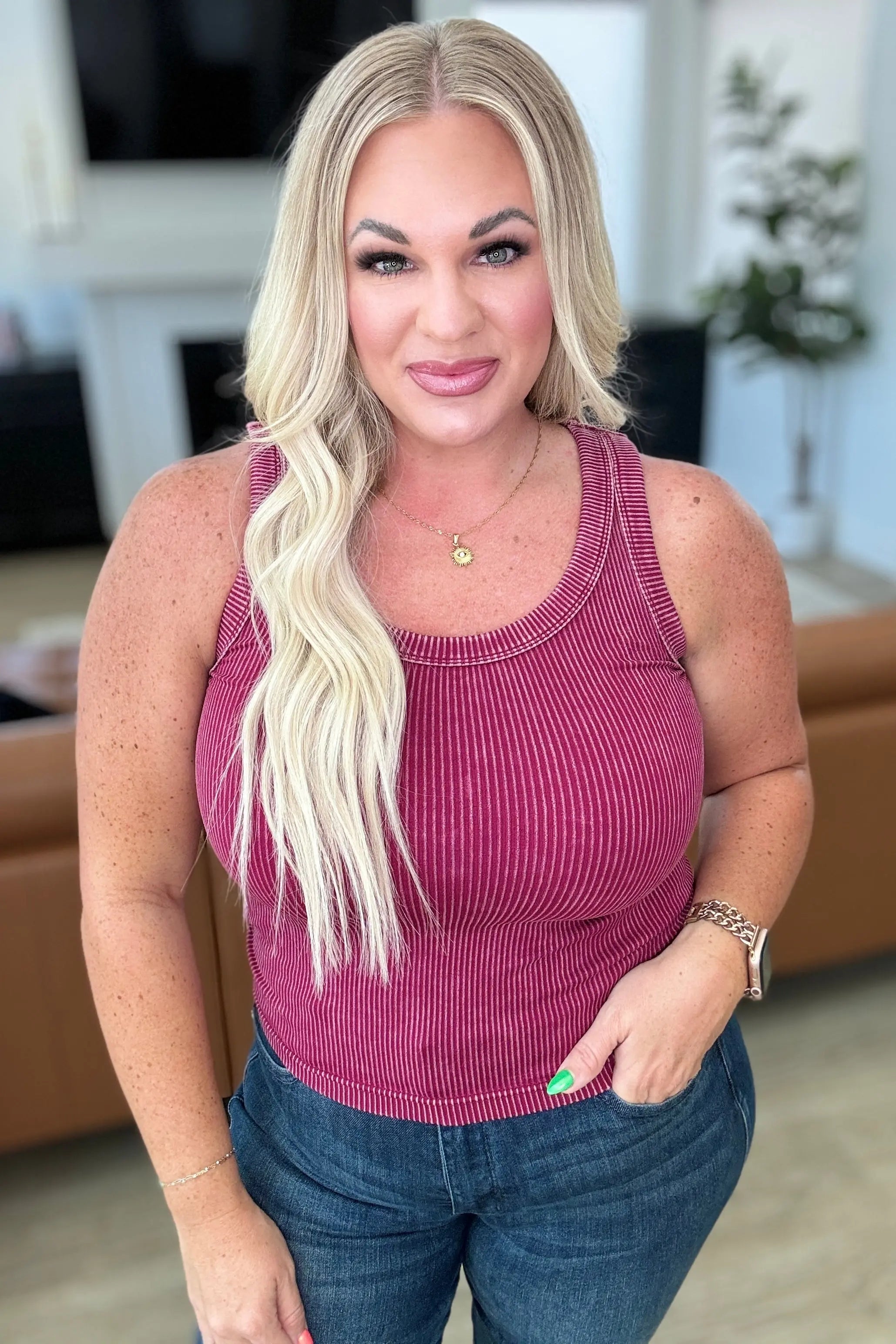 Go the Distance Ribbed Tank in Cabernet Ave Shops