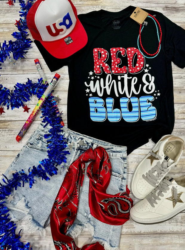 Red, White & Blue Crew Neck Tee