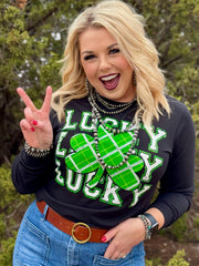 Lucky Repeat in Green & White Tee & Sweatshirt