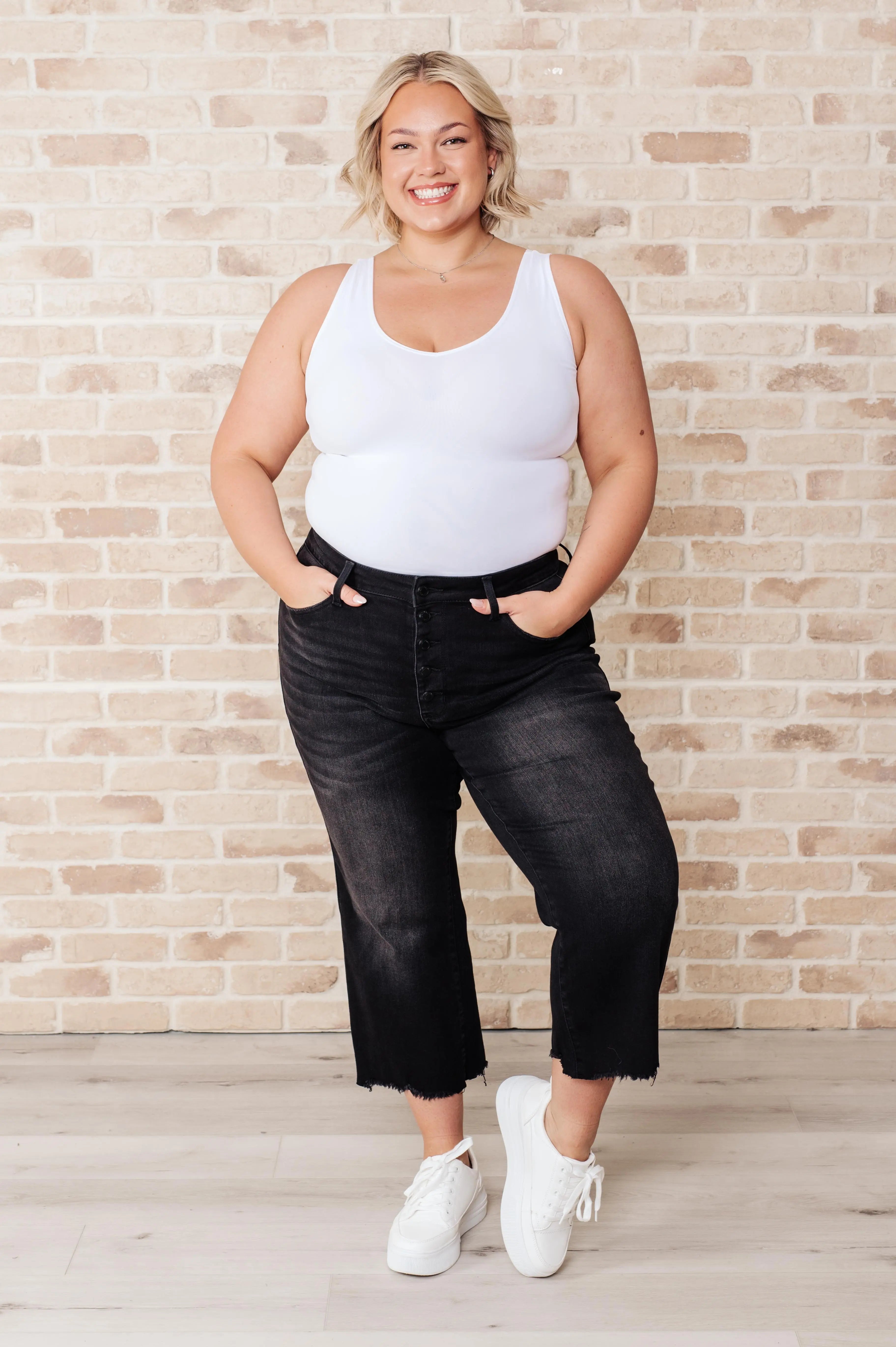 Ryan High Rise Button Fly Wide Leg Crop Jeans Ave Shops