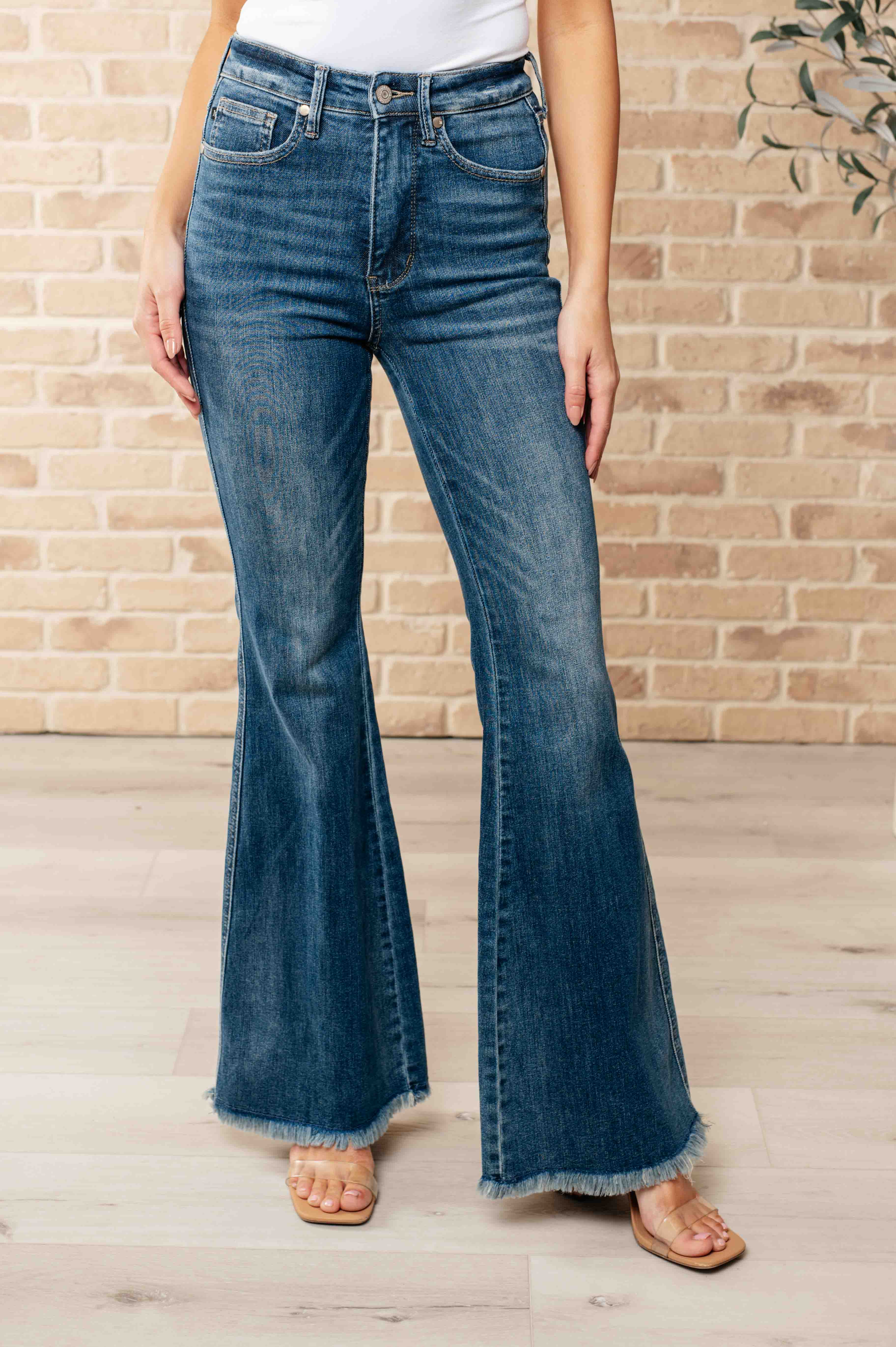 Miley High Waist Control Top Frayed Hem Flare Jeans Ave Shops