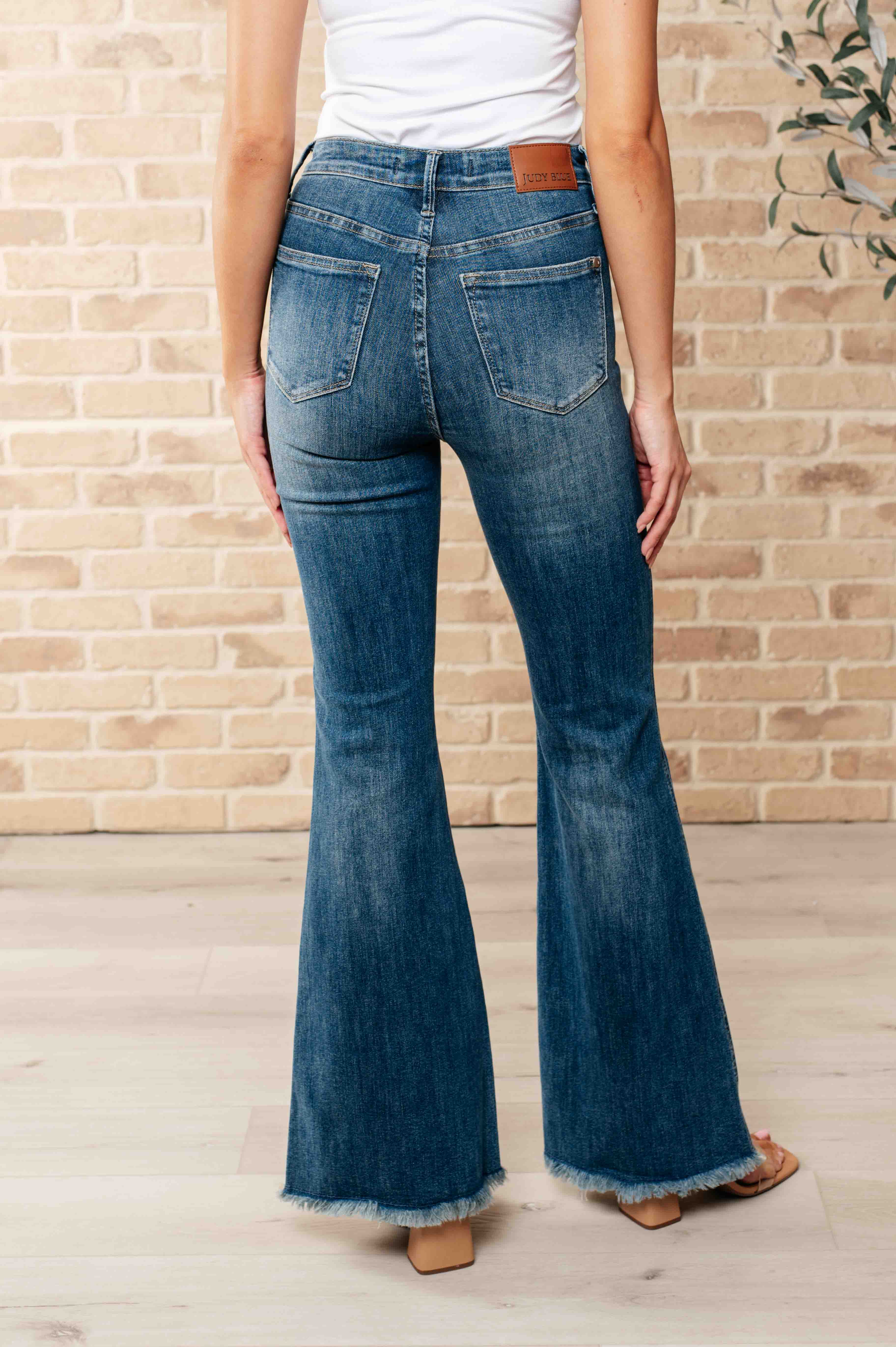 Miley High Waist Control Top Frayed Hem Flare Jeans Ave Shops