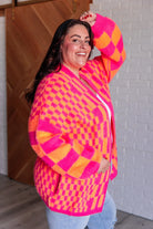 Noticed in Neon Checkered Cardigan in Pink and Orange Ave Shops