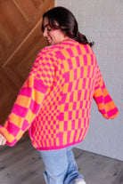 Noticed in Neon Checkered Cardigan in Pink and Orange Ave Shops