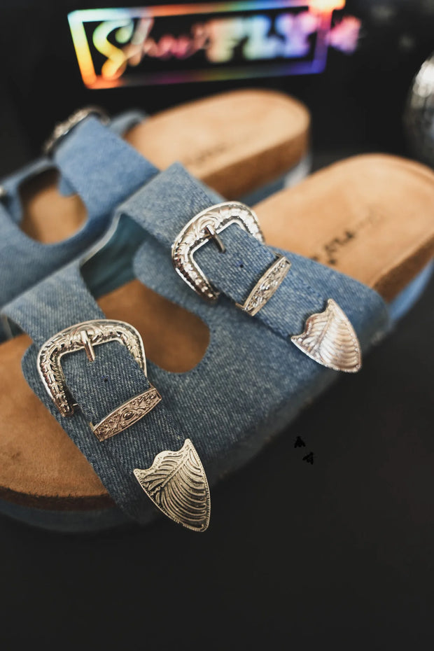 Platinum Buckles Sandal- Denim