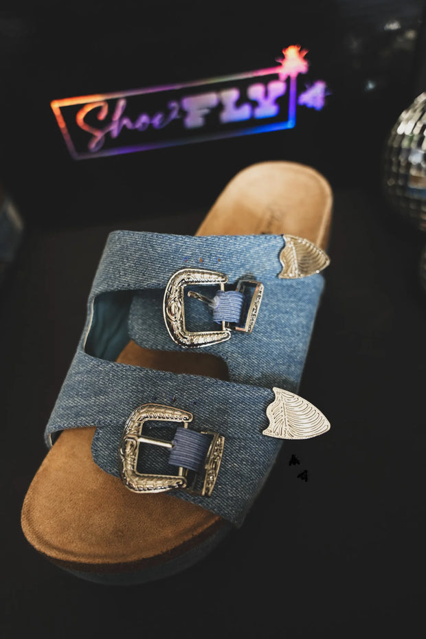 Platinum Buckles Sandal- Denim