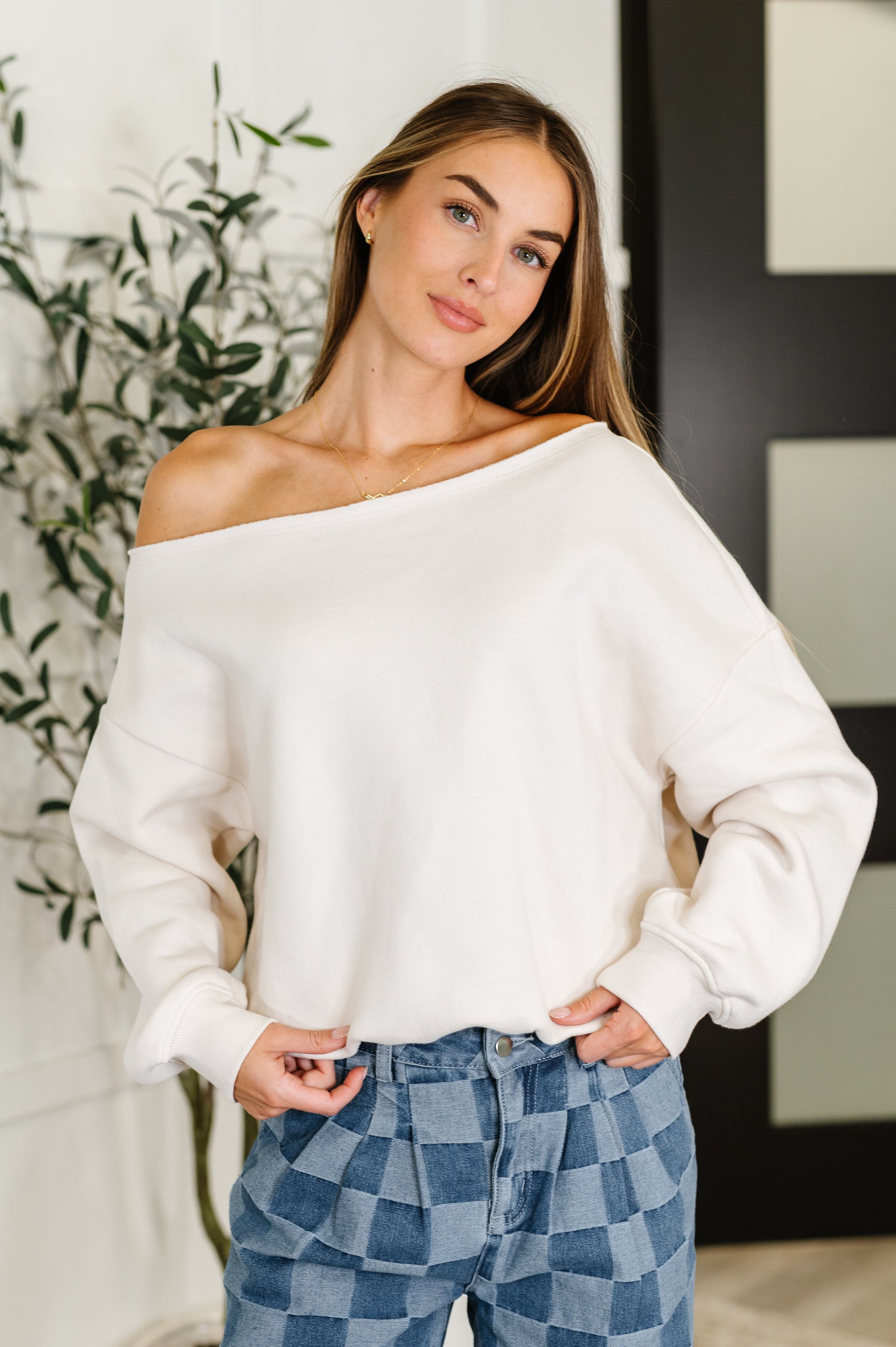 Side Hustle Off Shoulder Long Sleeve Top in Bone – Classy Southern