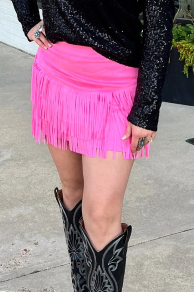 Fort Worth Fringe Skirt- Pink