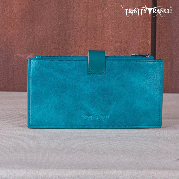 Trinity Ranch Floral Tooled Bi-Fold Wallet/Card Organizer- TURQUOISE