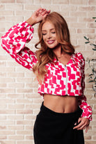 Zola Zip Up Abstract Print Crop Top in Magenta Ave Shops