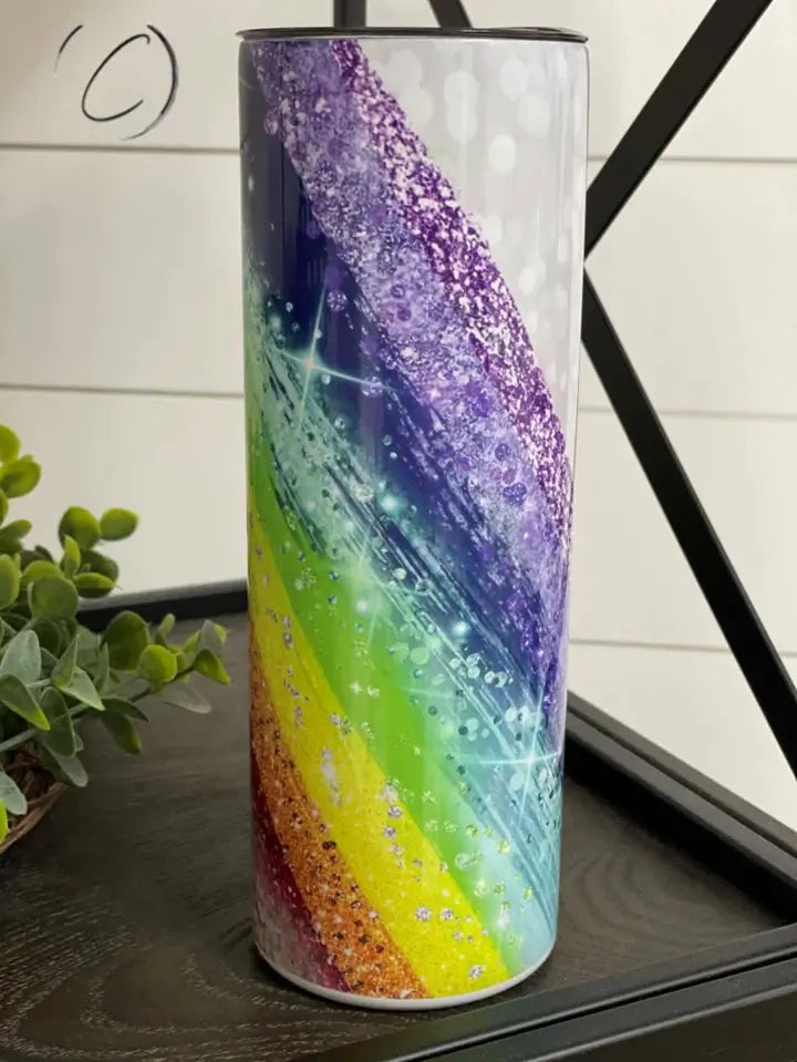 PREORDER: Glitter Rainbow Skinny Tumbler Ave Shops