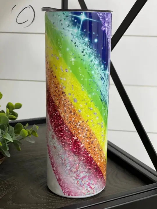 PREORDER: Glitter Rainbow Skinny Tumbler Ave Shops