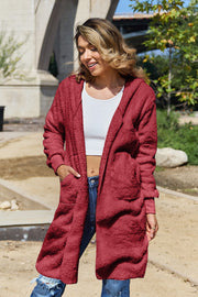 Double Take Full Size Hooded Teddy Bear Jacket with Thumbholes