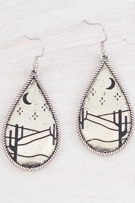 Western Cactus Teardrop Metal Earrings