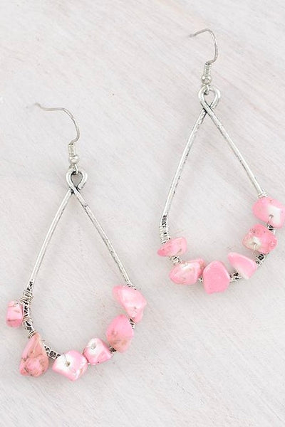 Pink Chip Stone Teardrop Earrings