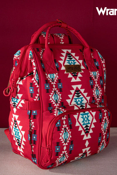 Burgundy Wrangler Aztec Southwestern Pattern Dual Sided Print Multi-Function Backpack